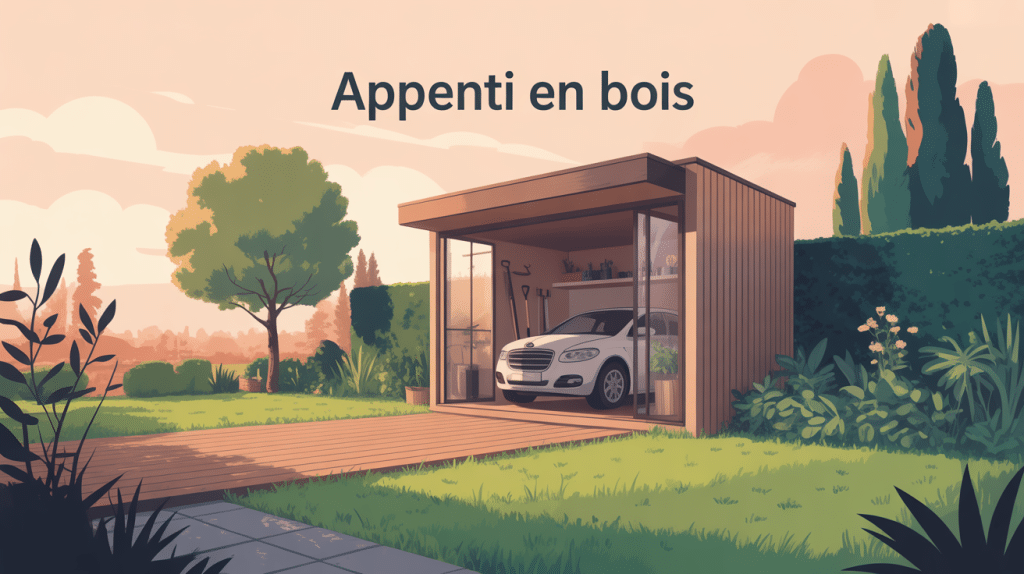 appenti en bois moderne abritant voiture et outils