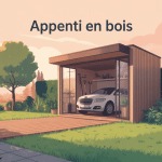 appenti en bois moderne abritant voiture et outils