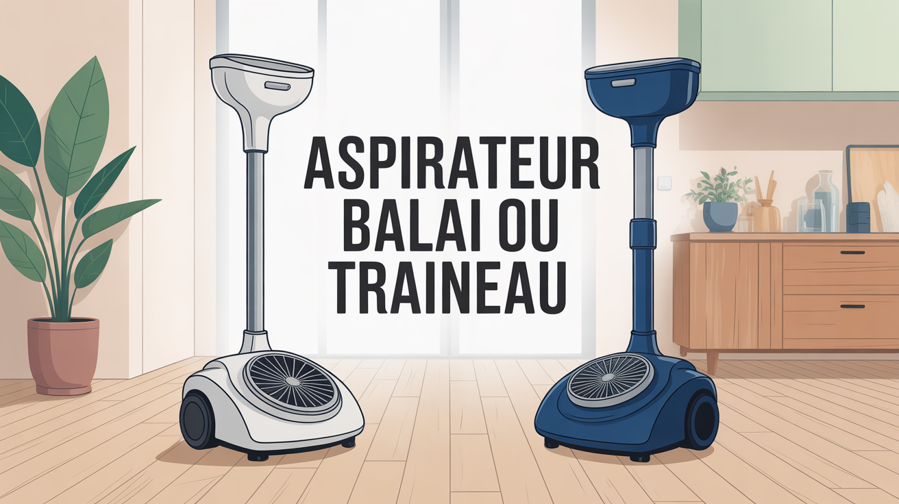 Illustration aspirateur balai ou traineau thème comparatif