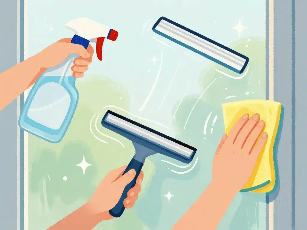 gestes avec quoi nettoyer les vitres spray raclette microfibre