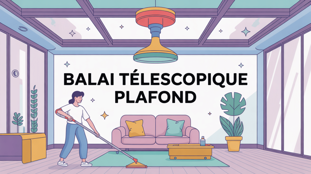 Illustration balai telescopique plafond utilisé pour nettoyer un plafond haut