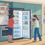 Illustration brancher un frigo neuf après transport cuisine moderne