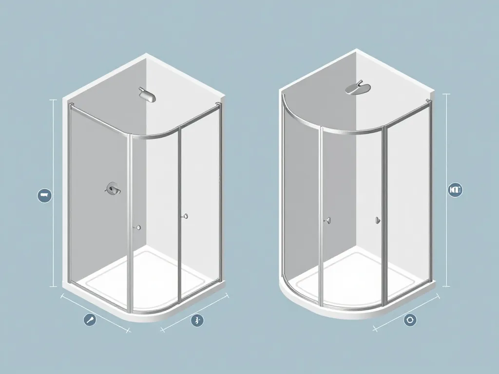 Schéma concept cabine de douche 80x80 formes et optimisation espace