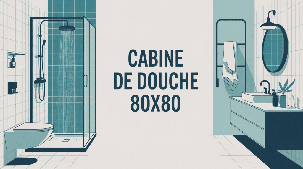 Illustration cabine de douche 80x80 dans petite salle de bains lumineuse
