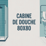 Illustration cabine de douche 80x80 dans petite salle de bains lumineuse