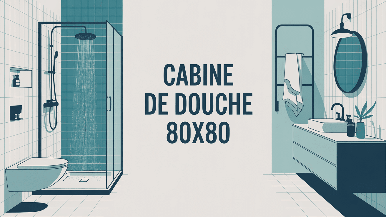 Illustration cabine de douche 80x80 dans petite salle de bains lumineuse