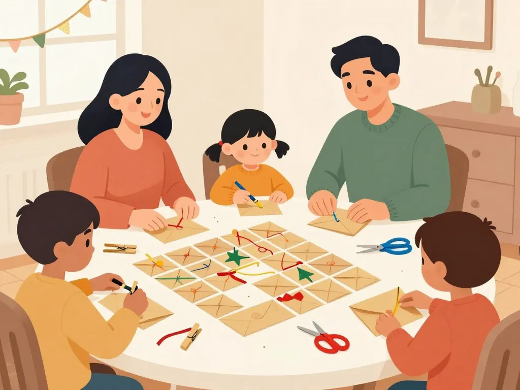 famille créant calendrier de l'avent bricolage