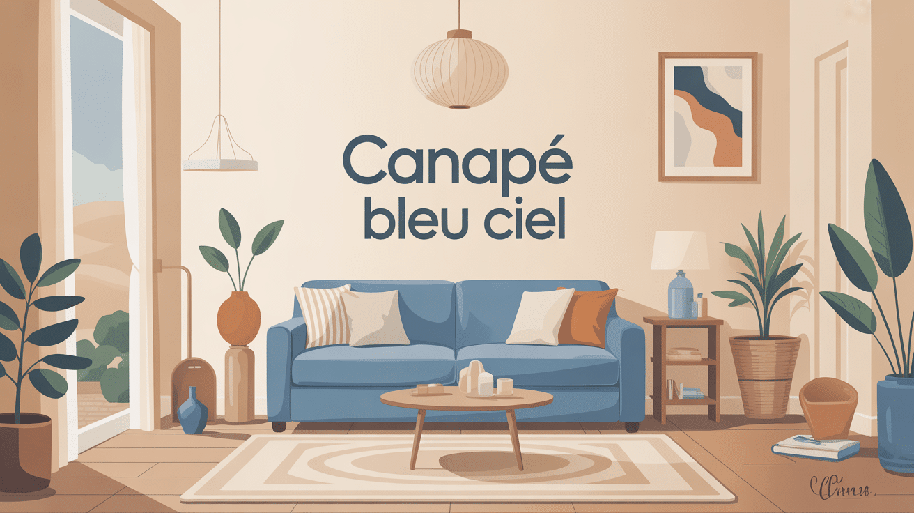 salon lumineux avec canapé bleu ciel et déco naturelle