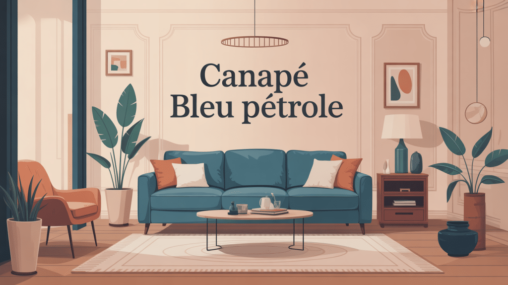 canapé bleu pétrole dans salon moderne chaleureux