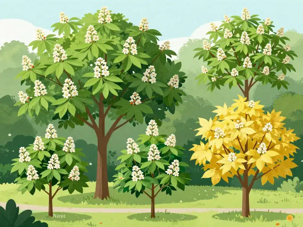 différentes variétés catalpa au jardin