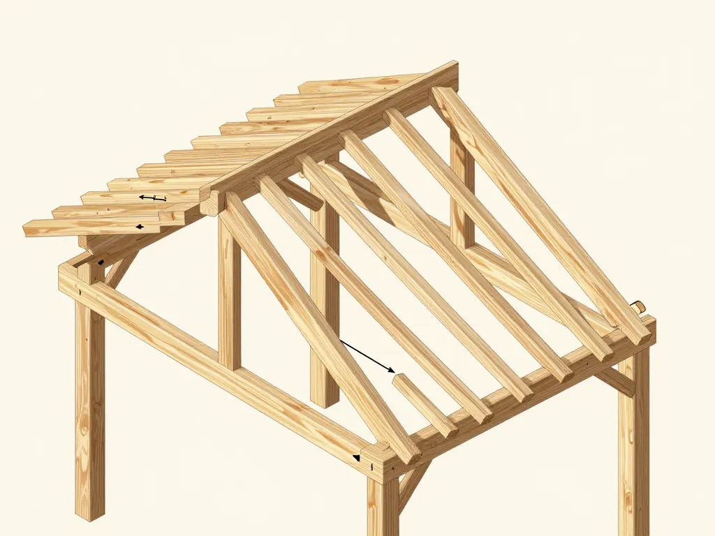 Schéma charpente jambe de force, rôle structurel bois