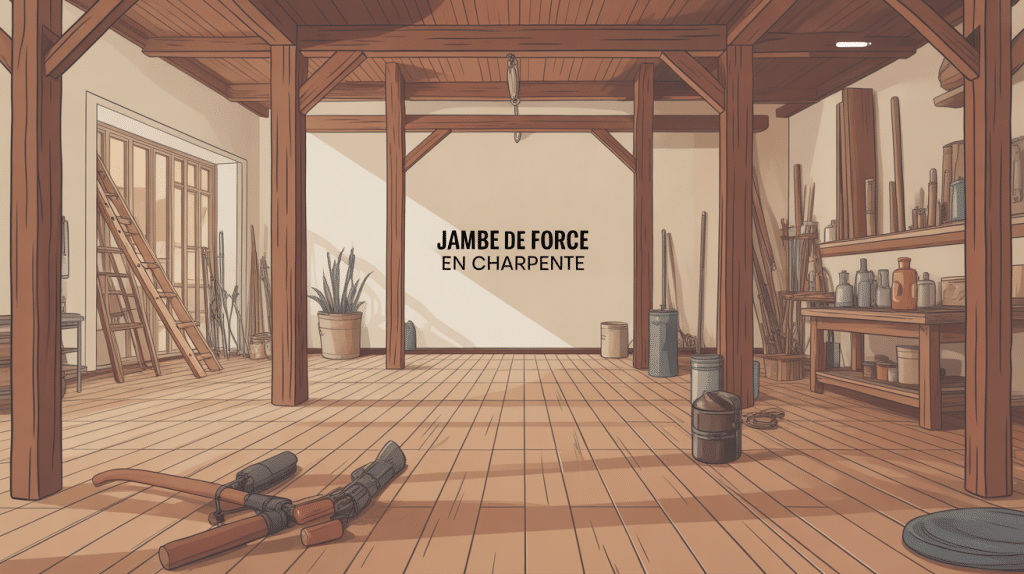 Illustration charpente jambe de force, stabilité ossature bois