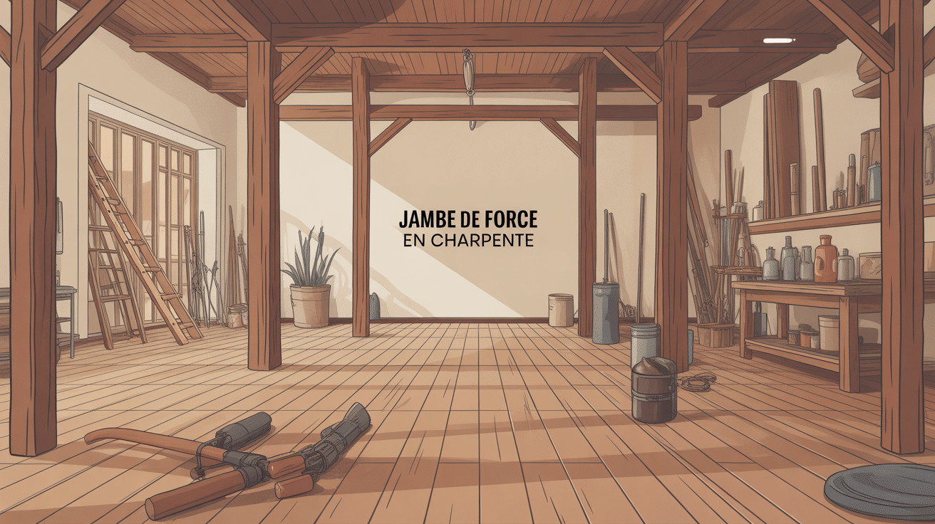 Illustration charpente jambe de force, stabilité ossature bois