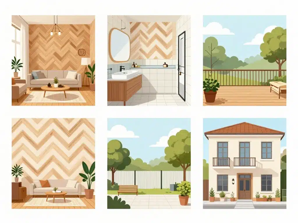 illustration chevron dimension pour salon salle bain terrasse façade