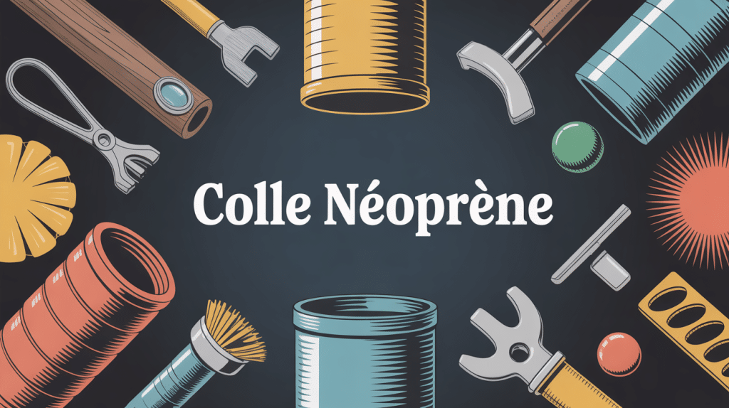 Illustration colle néoprène et matériaux bois métal cuir plastique caoutchouc