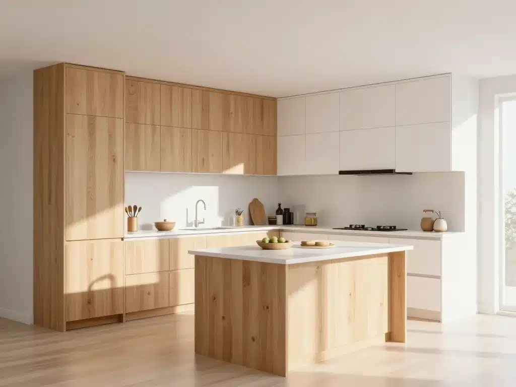 cuisine bois plan de travail blanc balance couleurs et matières