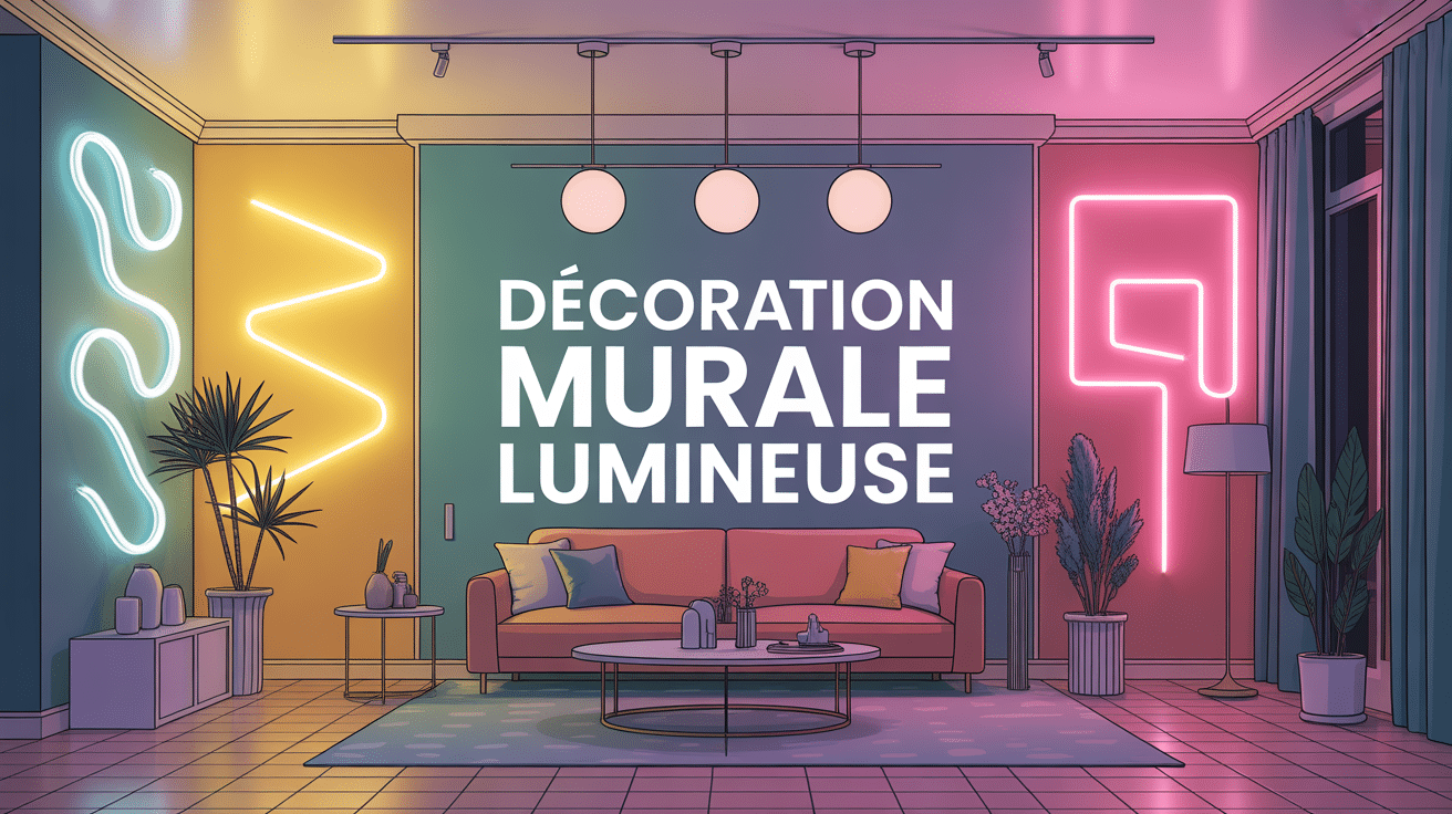 décoration murale lumineuse avec néon guirlande et panneau dans salon