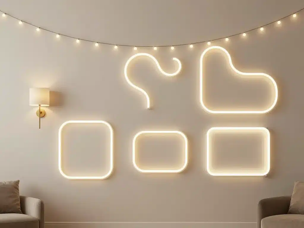 décoration murale lumineuse variée sur mur moderne