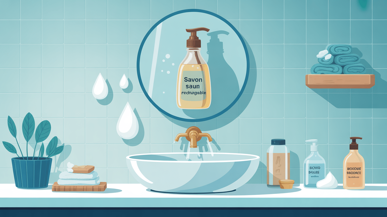 distributeur de savon mural rechargeable dans salle de bain moderne