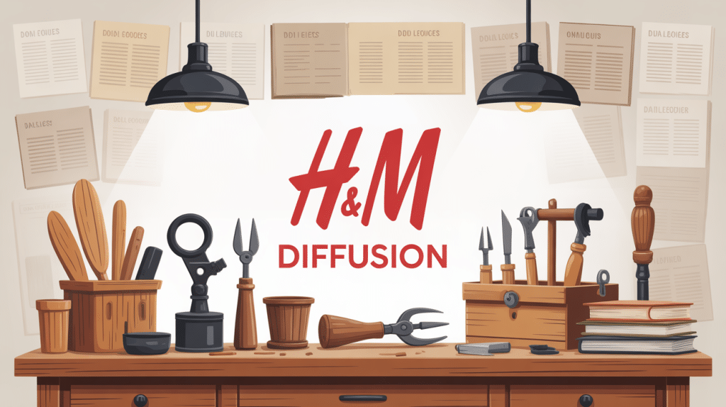 Illustration hmdiffusion, outils bois et catalogues vintage