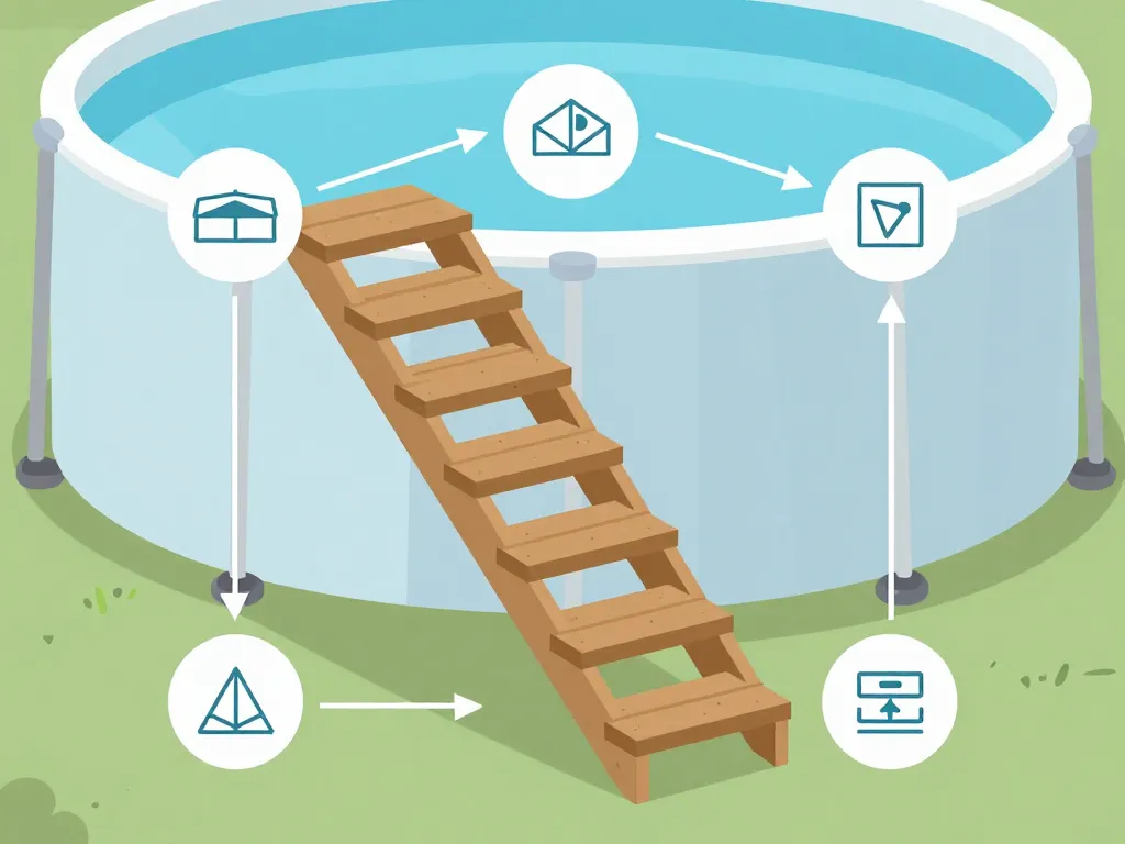 schéma installation escalier bois piscine hors sol