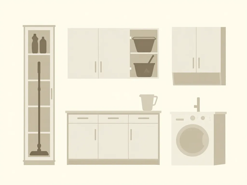 différents types de meuble range balai et aspirateur dans une buanderie moderne