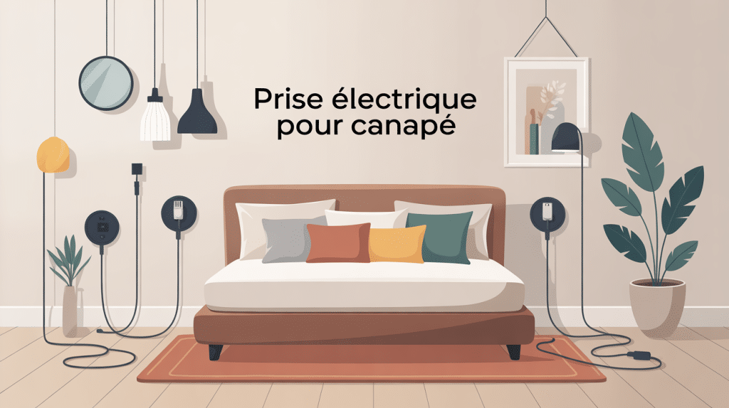 Illustration salon moderne avec prise electrique pour canapé