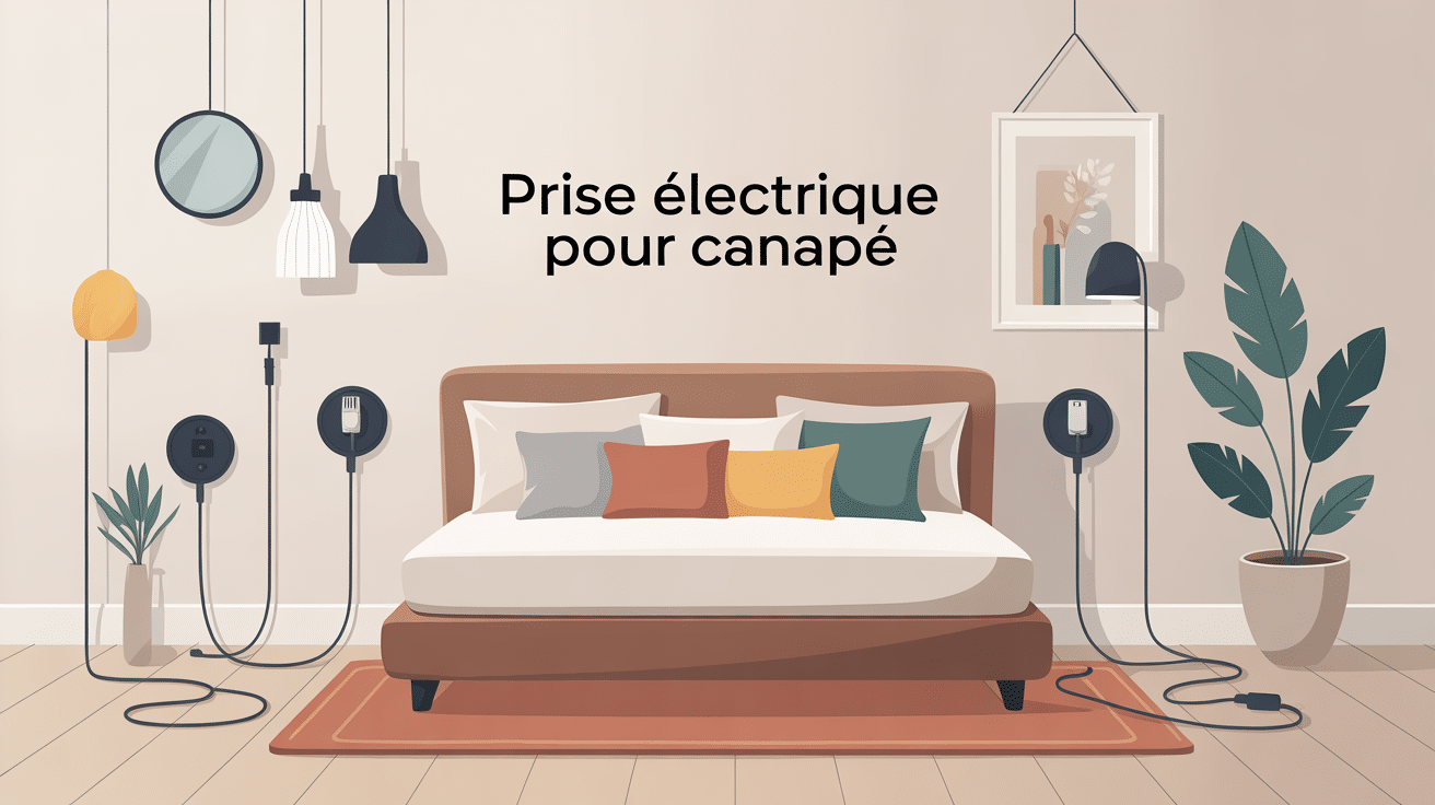 Illustration salon moderne avec prise electrique pour canapé