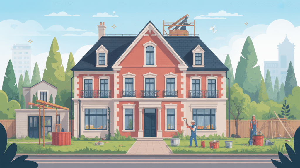 illustration prix de ravalement de façade maison rénovation échafaudage