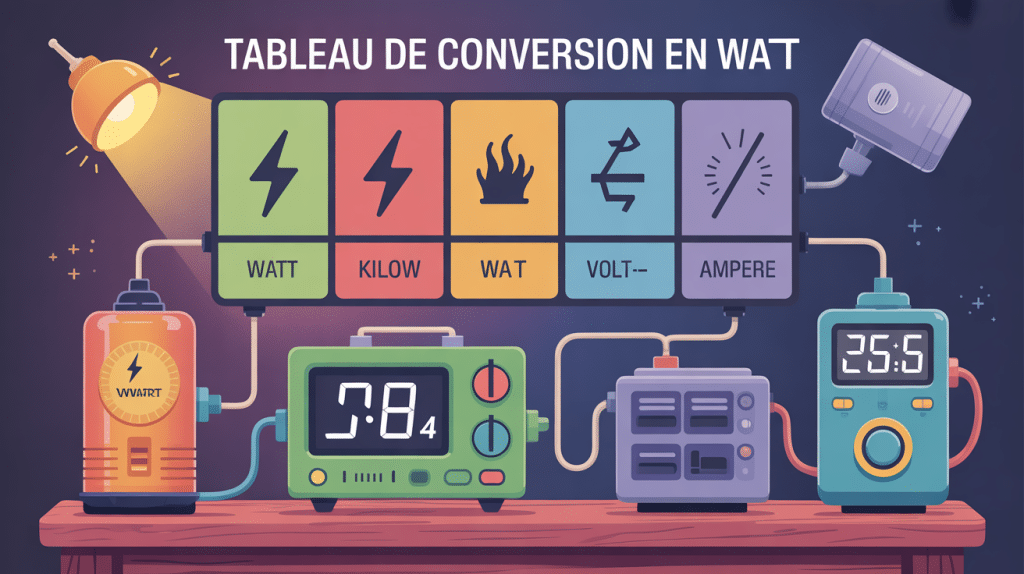 tableau de conversion en watt avec appareils et unités