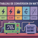 tableau de conversion en watt avec appareils et unités