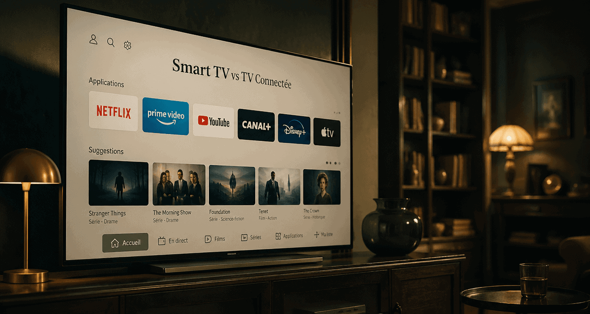 Différence entre smart tv et tv connectée, image salon contemporain