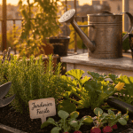 jardinier facile dans un jardin urbain avec outils et plantes