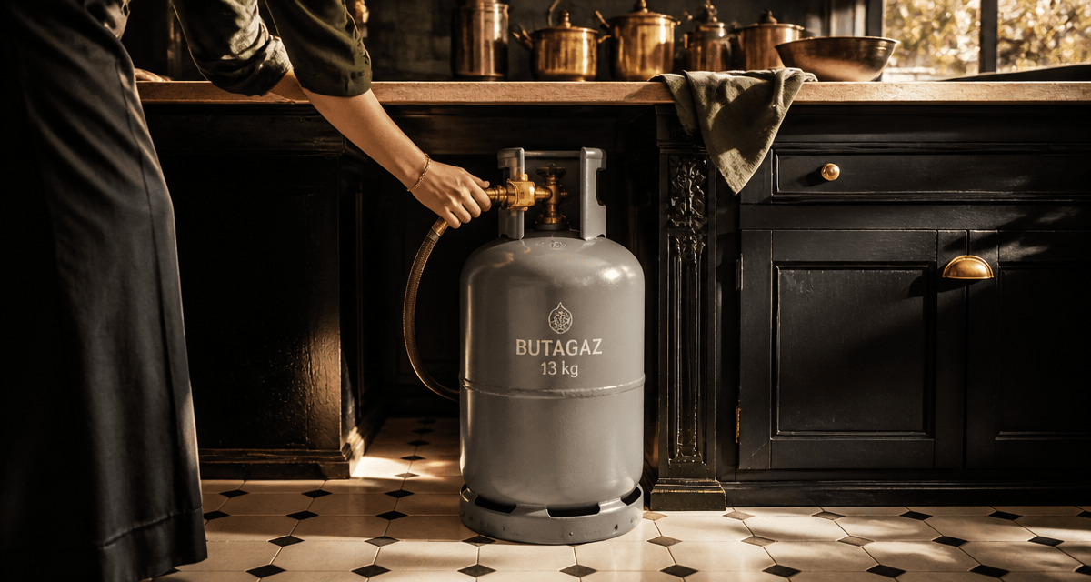 bouteille de gaz gris sous plan de travail