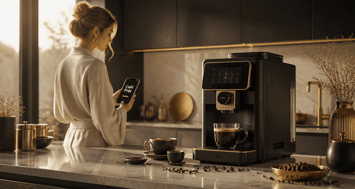 cafetiere connectee moderne sur plan de travail