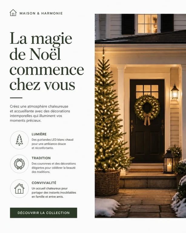 Décoration de Noël extérieure élégante avec illuminations LED sur une maison