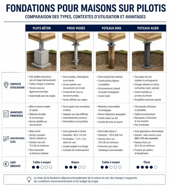 Comparatif des techniques de fondation pour constructeur maison sur pilotis