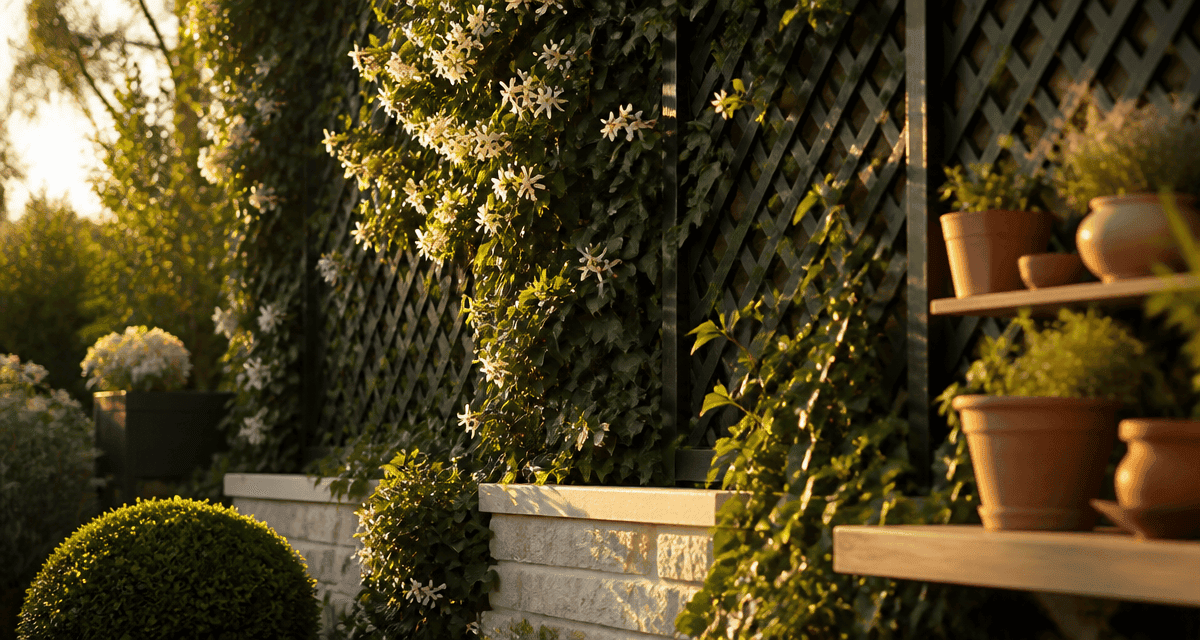 idee pour cacher un mur exterieur avec treillis et jasmin