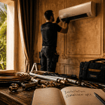 installation climatiseur split par technicien salon