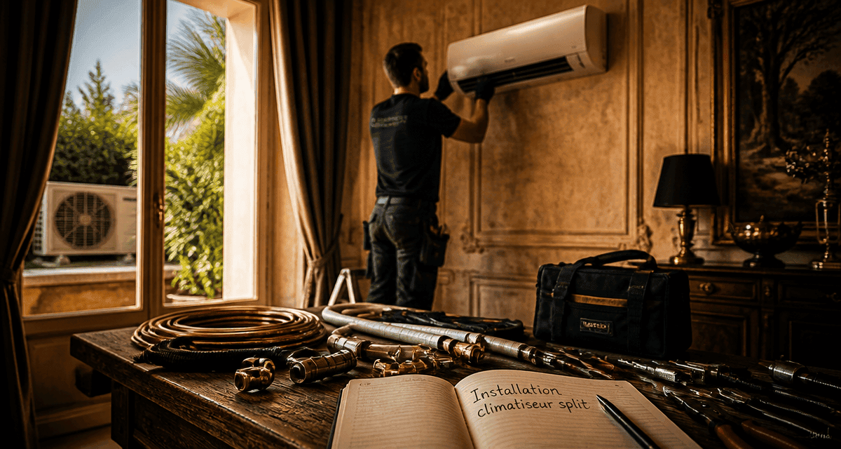 installation climatiseur split par technicien salon