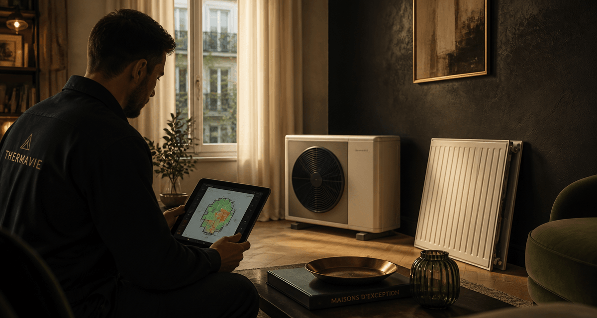 installation pompe à chaleur avec radiateur électrique dans salon