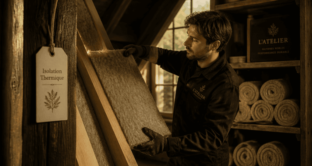 Pose laine de bois et laine de verre en atelier rénovation