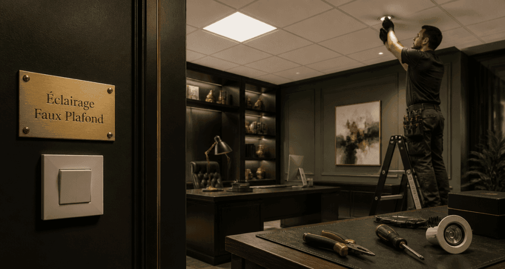 luminaire faux plafond LED encastré dans bureau