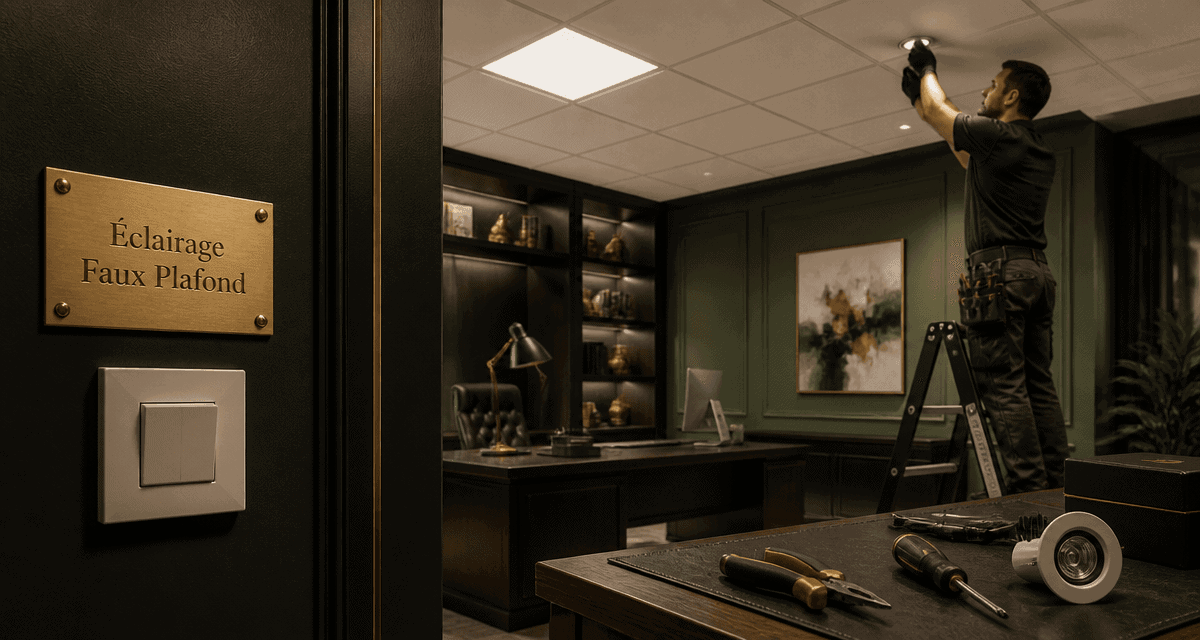 luminaire faux plafond LED encastré dans bureau
