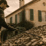 Pulverisation toiture avec lance telescopique sur toit ancien