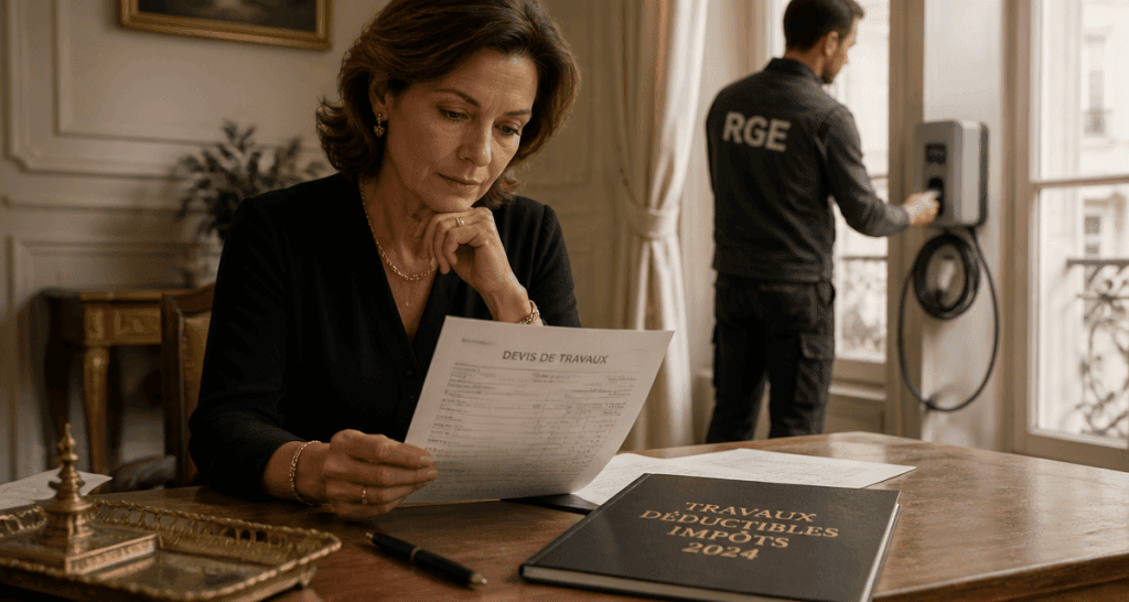travaux déductibles impôts résidence principale 2024 femme devis artisan