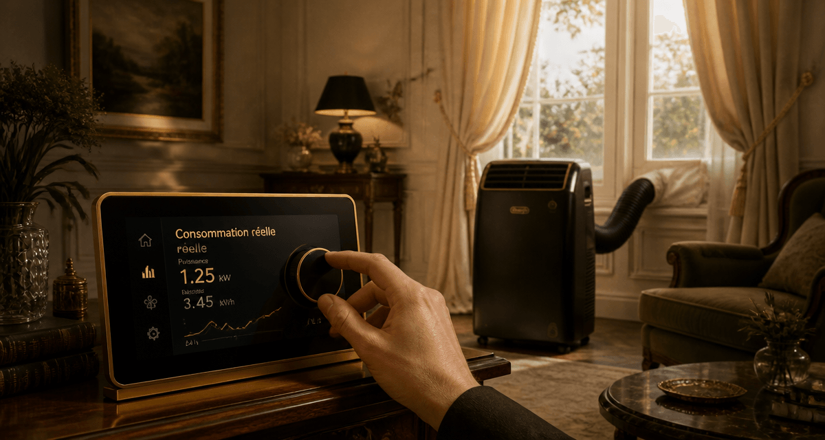Consommation climatiseur mobile affichée sur thermostat