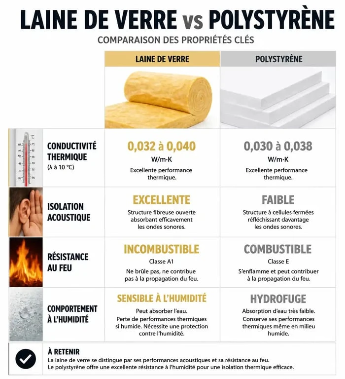 Comparatif isolation laine de verre vs polystyrène : performance thermique et acoustique