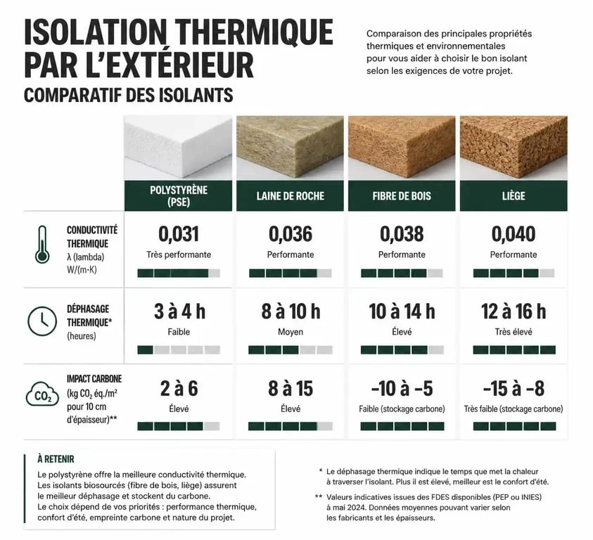 Tableau comparatif des meilleurs isolants pour l'isolation thermique par l'extérieur ITE