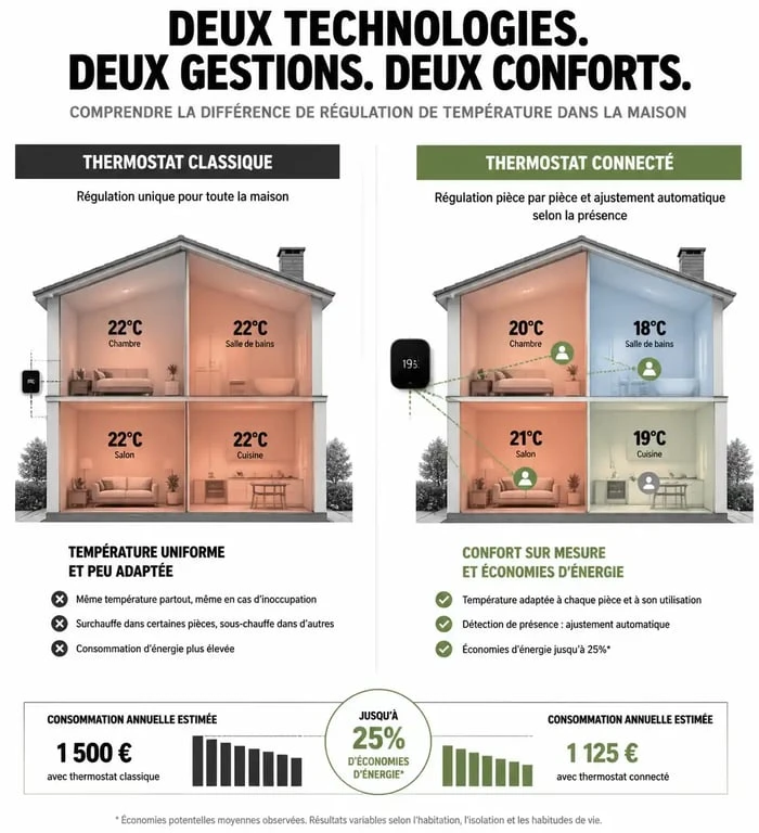 Fonctionnement d'un thermostat connecté pour radiateur : comparaison avec un thermostat classique